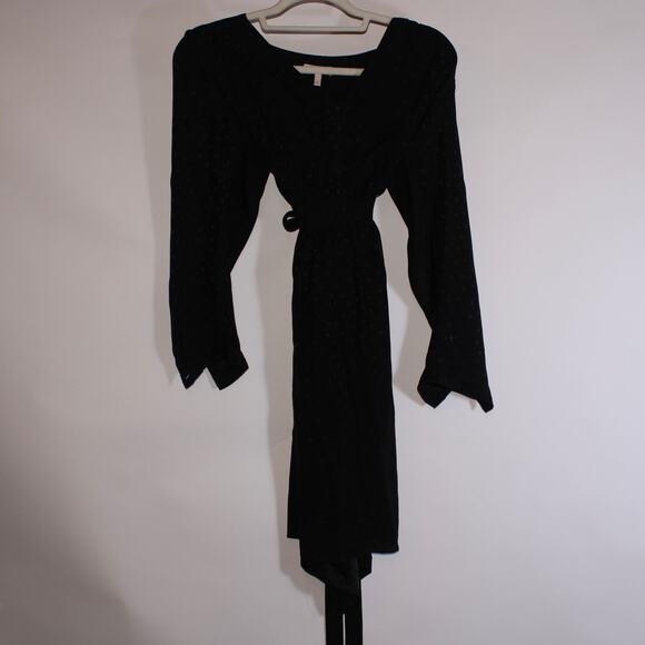Rebecca Taylor Black Silk Long Sleeve Heart Design Dress With Tie Size 4 - Picture 1 of 6